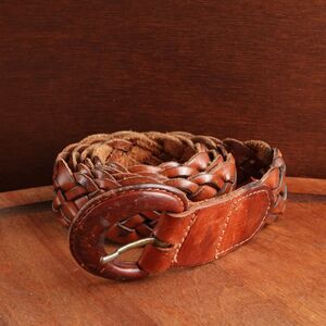 Omega Womens Braided Leather Belt 36" Long Brown Distressed Coastal Cowgirl